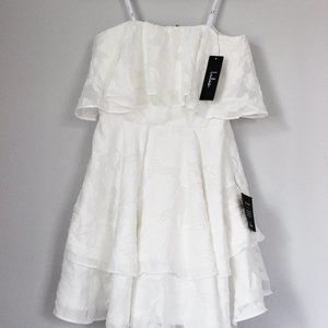 LULU's True Lover White Burnout Floral Ruffled Strapless Mini Dress